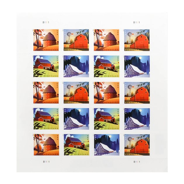 2021 US Barns Postcard Stamps Panes